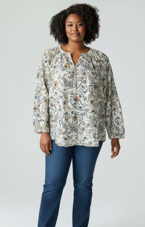 J. Jill Tops - J. JILL TOP WOMENS LARGE 100% COTTON FLORAL POPOVER BLOUSE WHITE MULTI BOHO